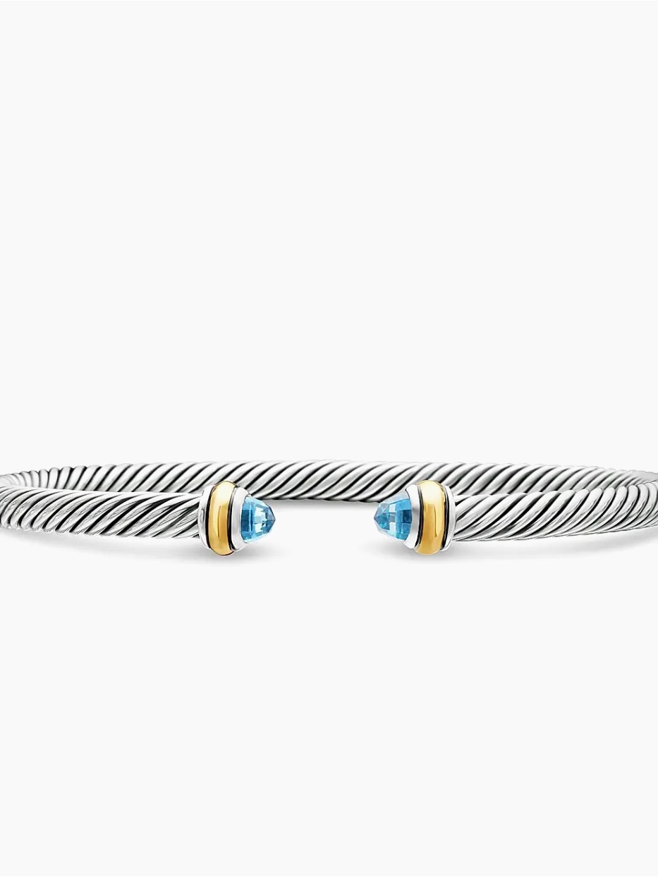 Cable Bracelet With Gemstone In Silver With 18k Gold, 4mm